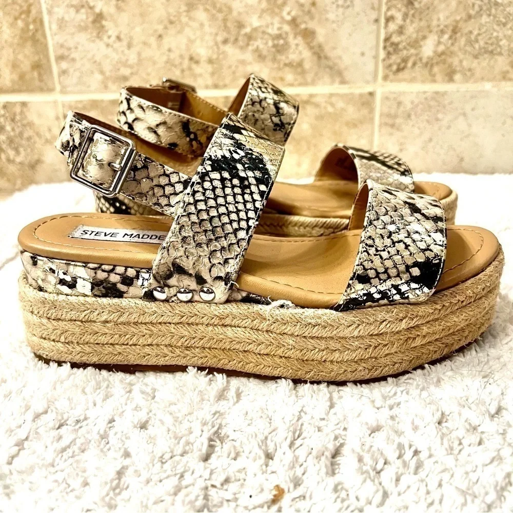 Steve Madden Fifer Python Snake Print Espadrille Wedge Sandals Platform women 6
